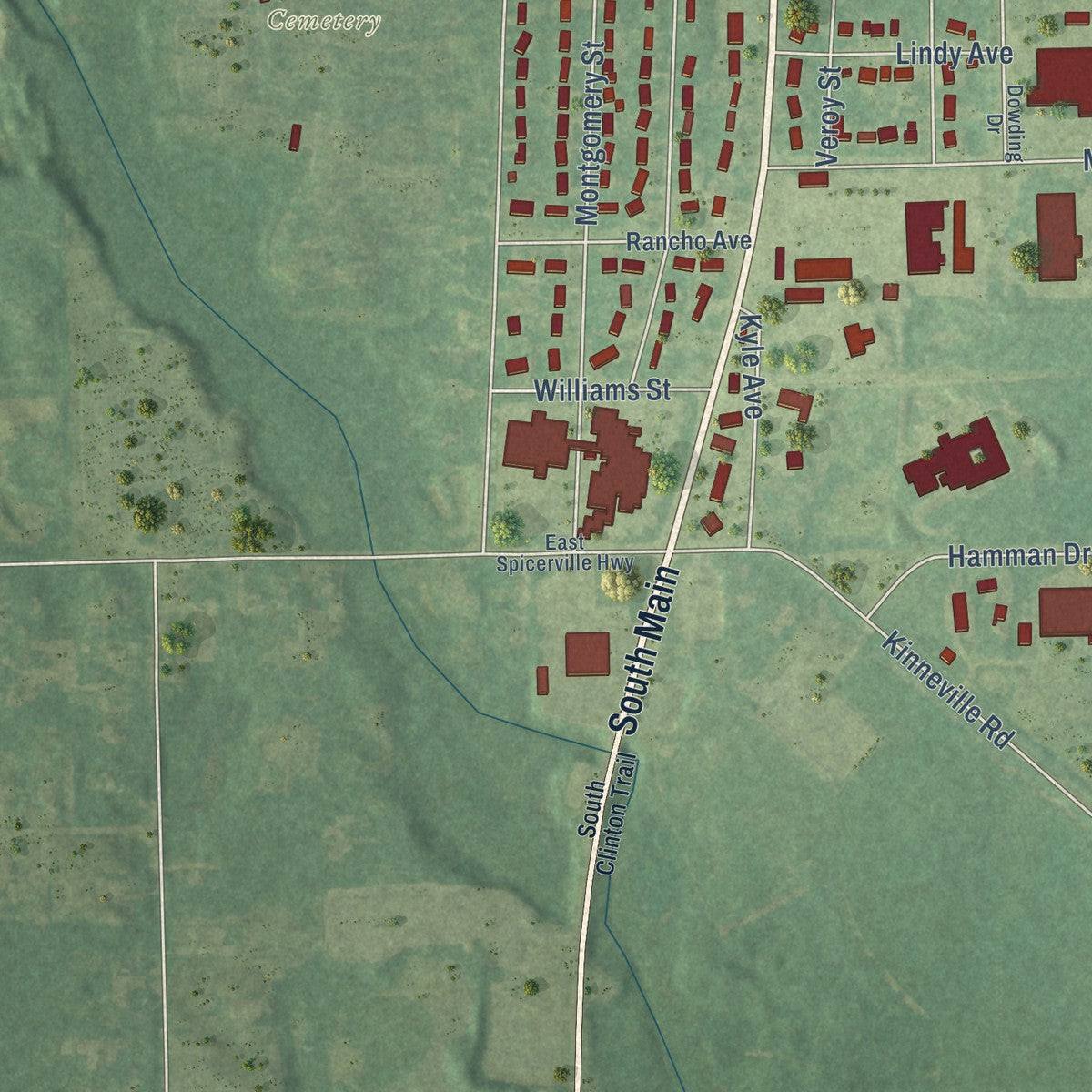 Second close-up of the map of Eaton Rapids, Michigan print showing more streets and buildings