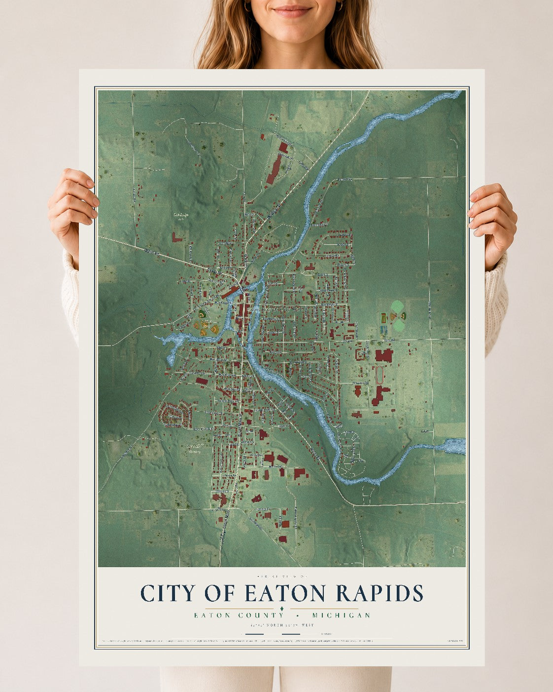 Map of Eaton Rapids, Michigan, 24 x 36 inch unframed archival matte print