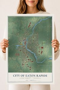 Map of Eaton Rapids, Michigan, 18 x 24 inch unframed archival matte print