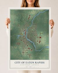 Map of Eaton Rapids, Michigan, 24 x 36 inch unframed archival matte print