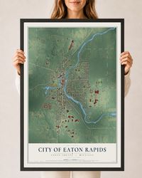 Map of Eaton Rapids, Michigan, 24 x 36 inch print in a black wood frame