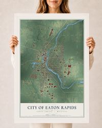Map of Eaton Rapids, Michigan, 24 x 36 inch print in a white wood frame