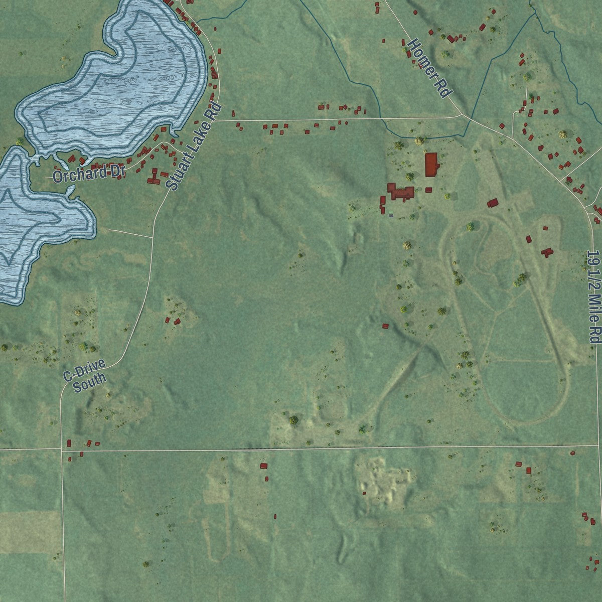 Close-up of the map of Eckford, Michigan print showing street and building detail