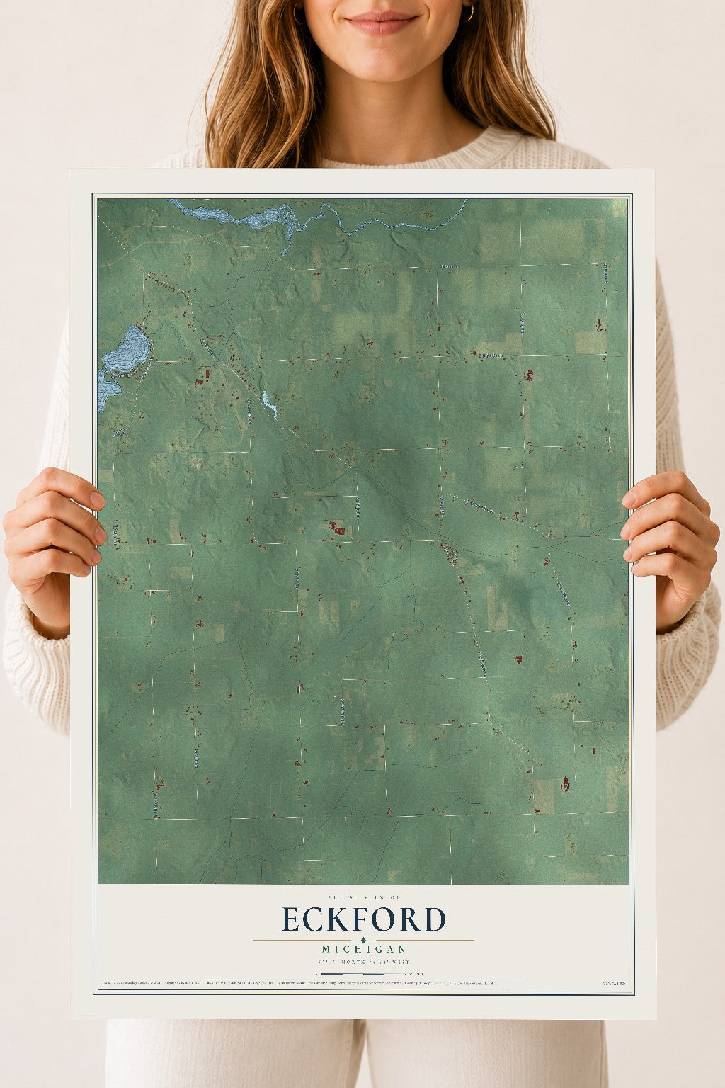 Map of Eckford, Michigan, 18 x 24 inch unframed archival matte print