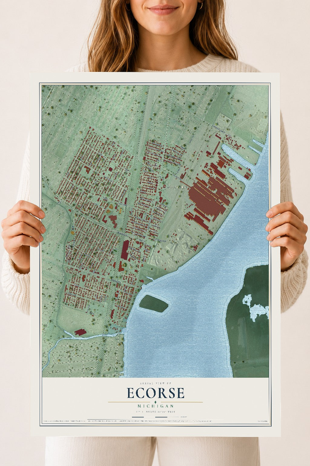 Map of Ecorse, Michigan, 18 x 24 inch unframed archival matte print