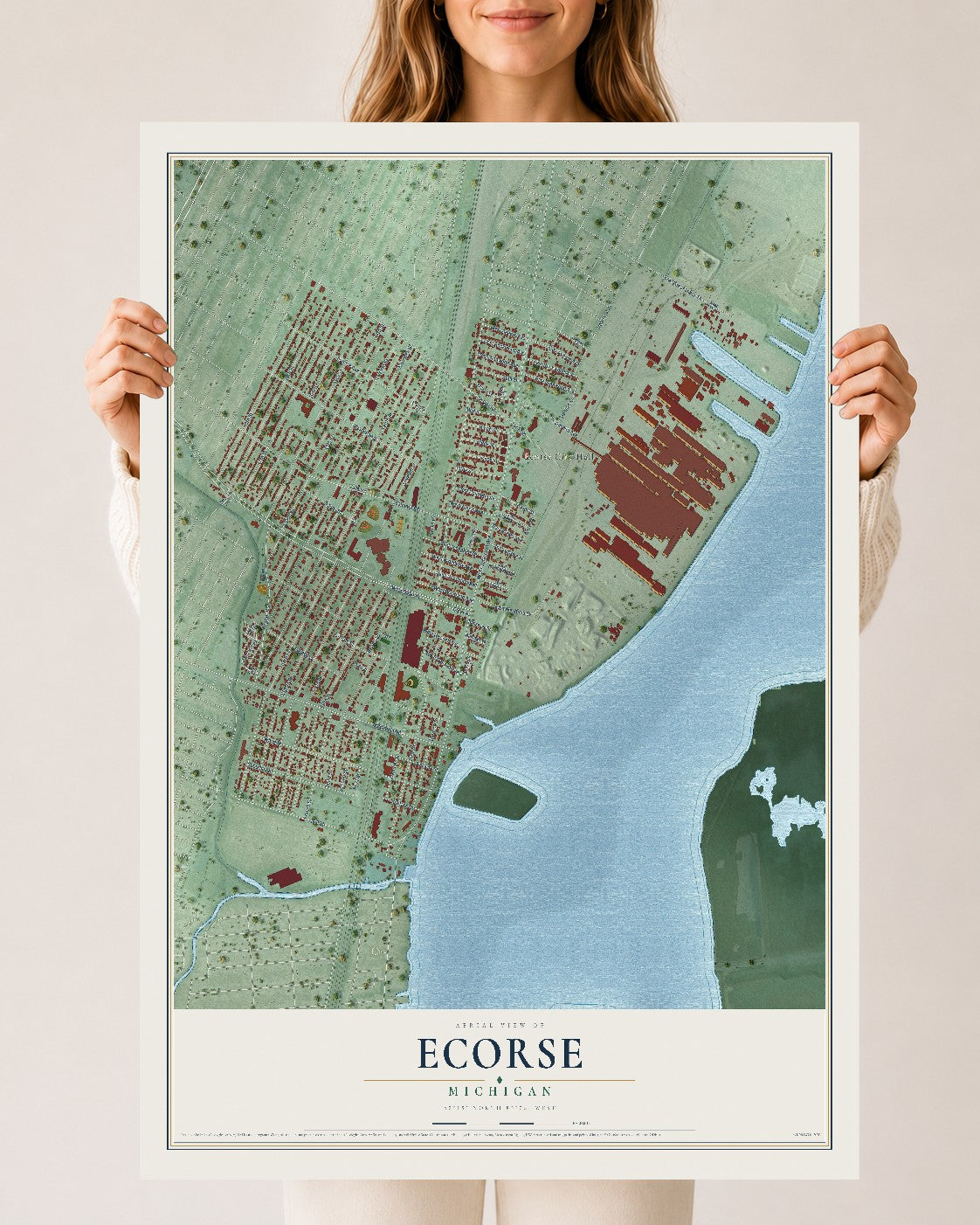 Map of Ecorse, Michigan, 24 x 36 inch unframed archival matte print