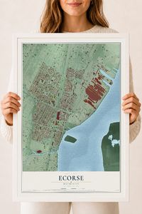 Map of Ecorse, Michigan, 18 x 24 inch print in a white wood frame