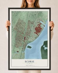 Map of Ecorse, Michigan, 24 x 36 inch print in a black wood frame