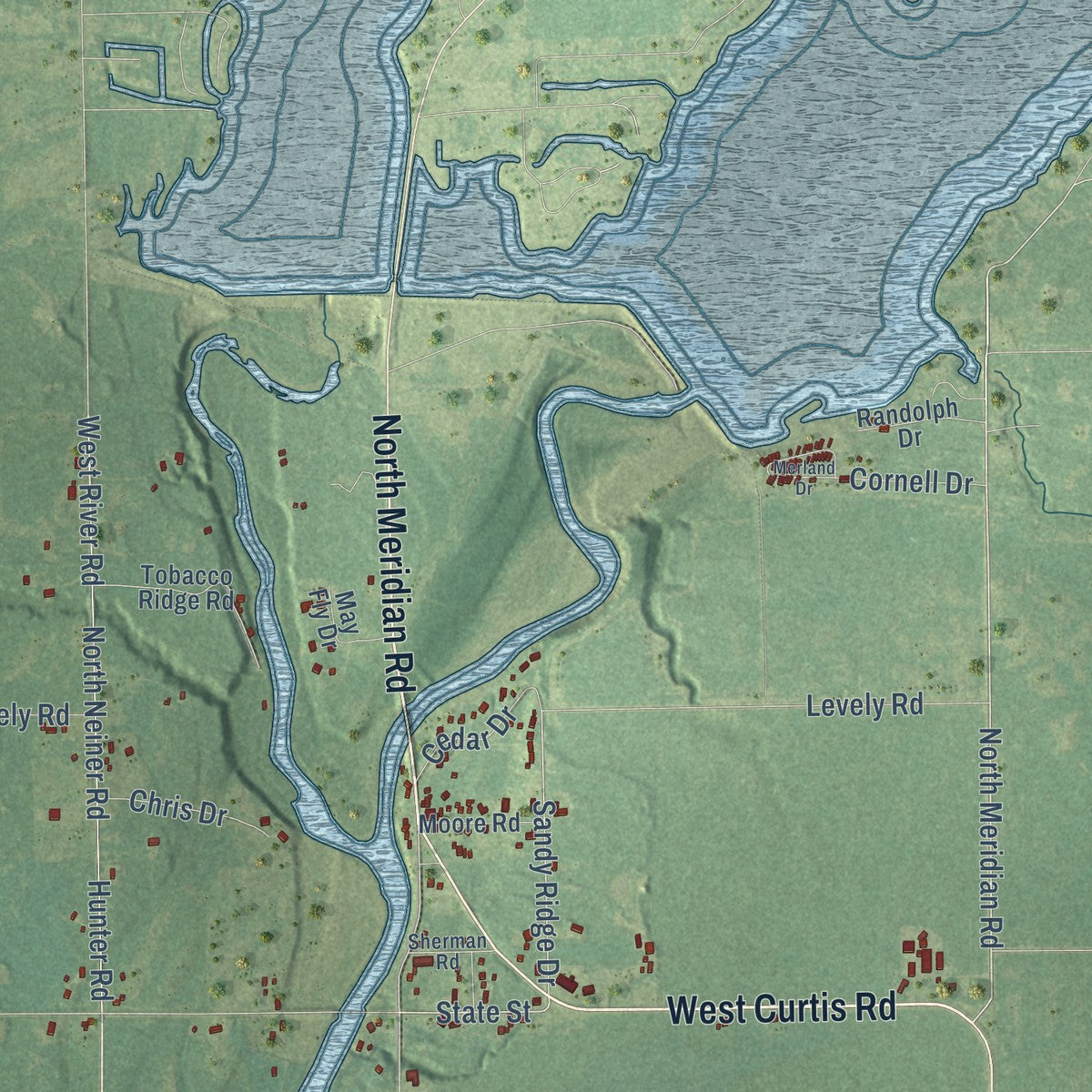 Close-up of the map of Edenville, Michigan print showing street and building detail