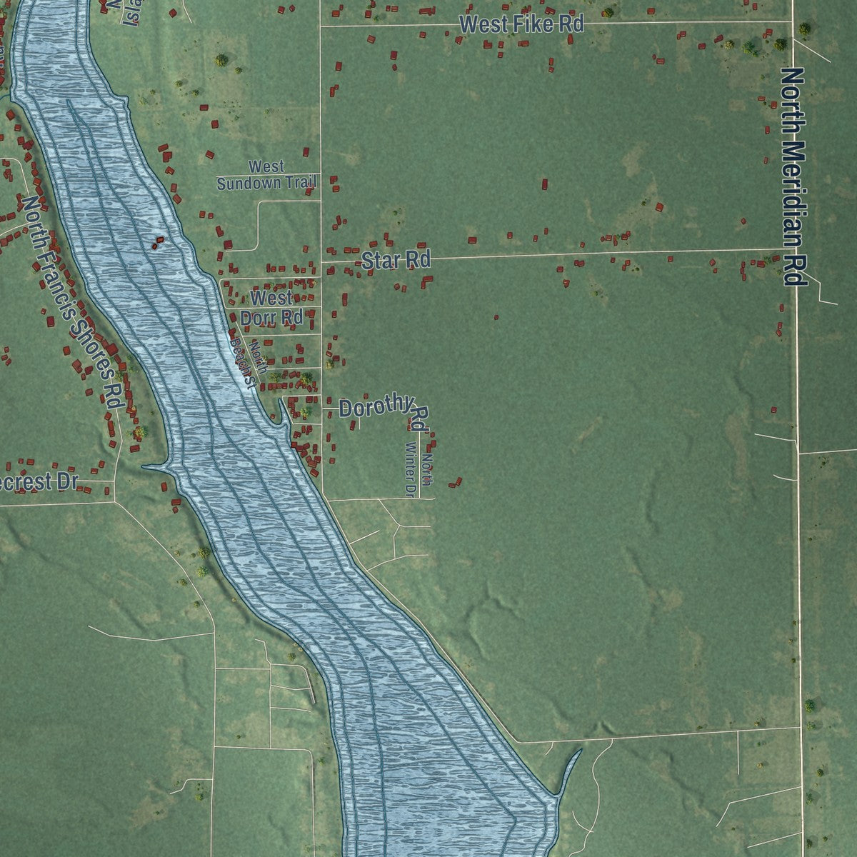 Second close-up of the map of Edenville, Michigan print showing more streets and buildings