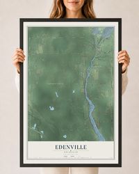 Map of Edenville, Michigan, 24 x 36 inch print in a black wood frame