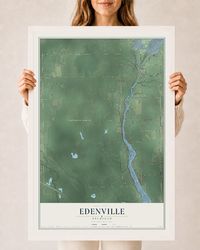 Map of Edenville, Michigan, 24 x 36 inch print in a white wood frame