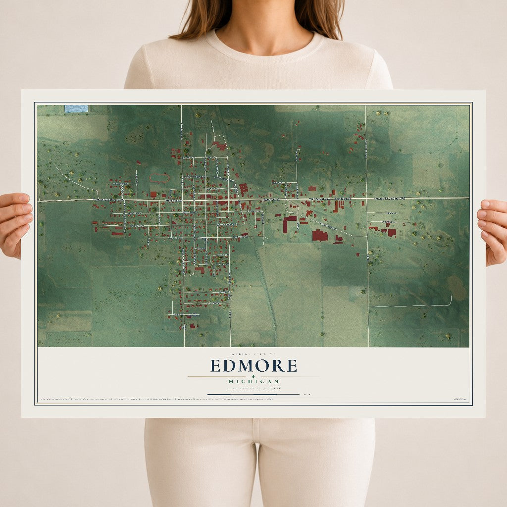 Map of Edmore, Michigan, 18 x 24 inch unframed archival matte print