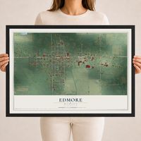 Map of Edmore, Michigan, 18 x 24 inch print in a black wood frame