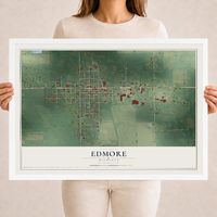 Map of Edmore, Michigan, 18 x 24 inch print in a white wood frame