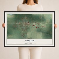 Map of Edmore, Michigan, 24 x 36 inch print in a black wood frame