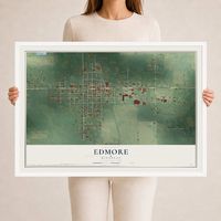 Map of Edmore, Michigan, 24 x 36 inch print in a white wood frame