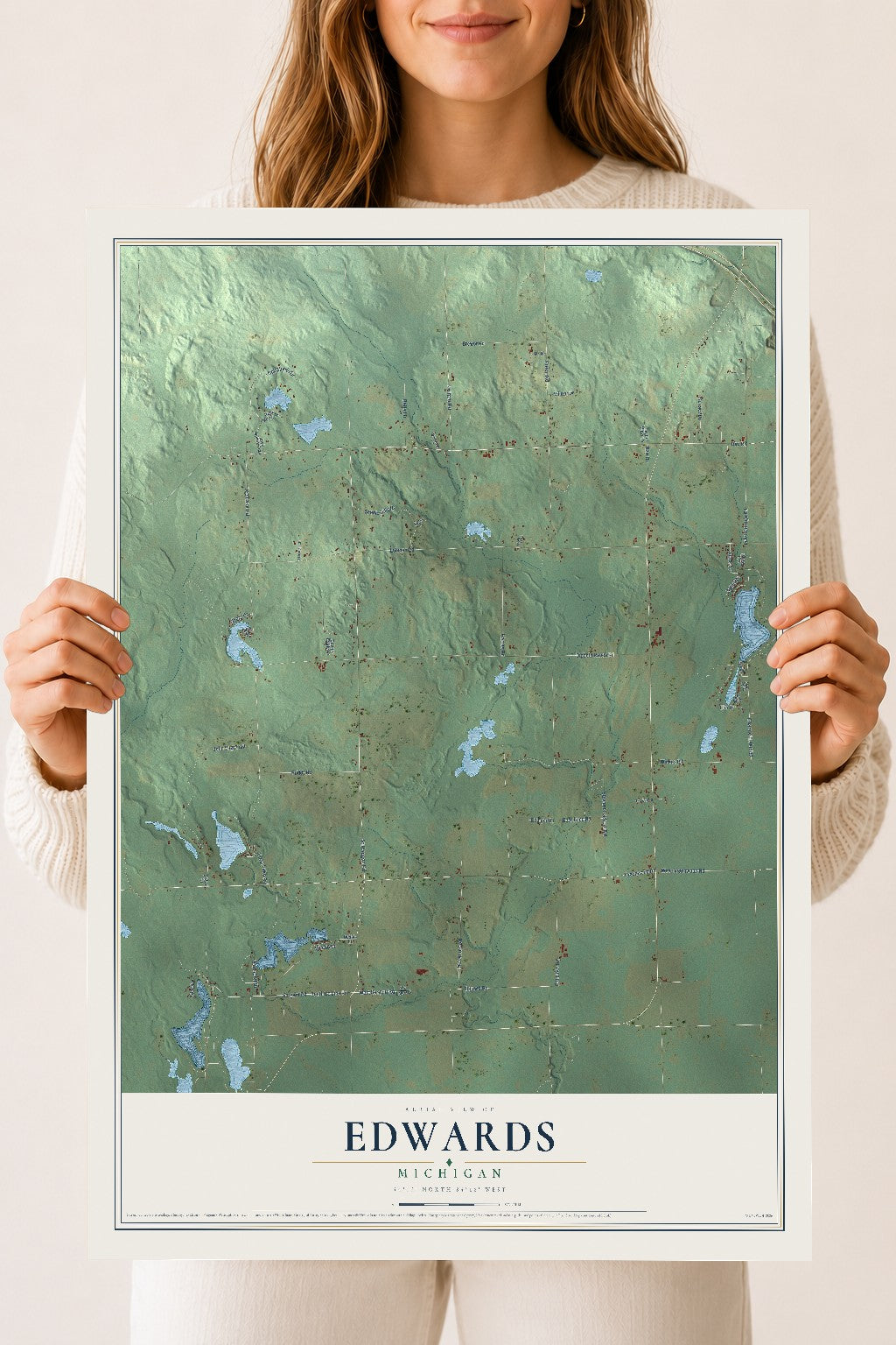 Map of Edwards, Michigan, 18 x 24 inch unframed archival matte print