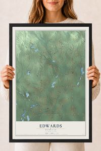 Map of Edwards, Michigan, 18 x 24 inch print in a black wood frame