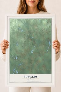 Map of Edwards, Michigan, 18 x 24 inch print in a white wood frame