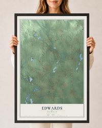 Map of Edwards, Michigan, 24 x 36 inch print in a black wood frame