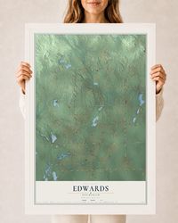 Map of Edwards, Michigan, 24 x 36 inch print in a white wood frame