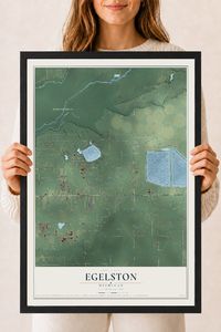 Map of Egelston, Michigan, 18 x 24 inch print in a black wood frame
