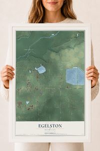 Map of Egelston, Michigan, 18 x 24 inch print in a white wood frame