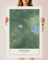 Map of Egelston, Michigan, 24 x 36 inch print in a white wood frame