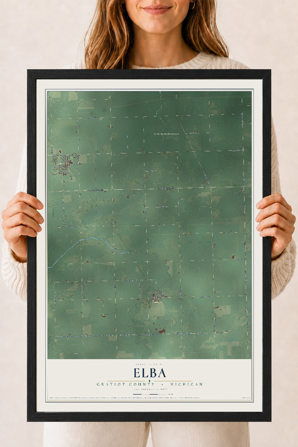 Map of Elba, Gratiot County, Michigan, 18 x 24 inch print in a black wood frame