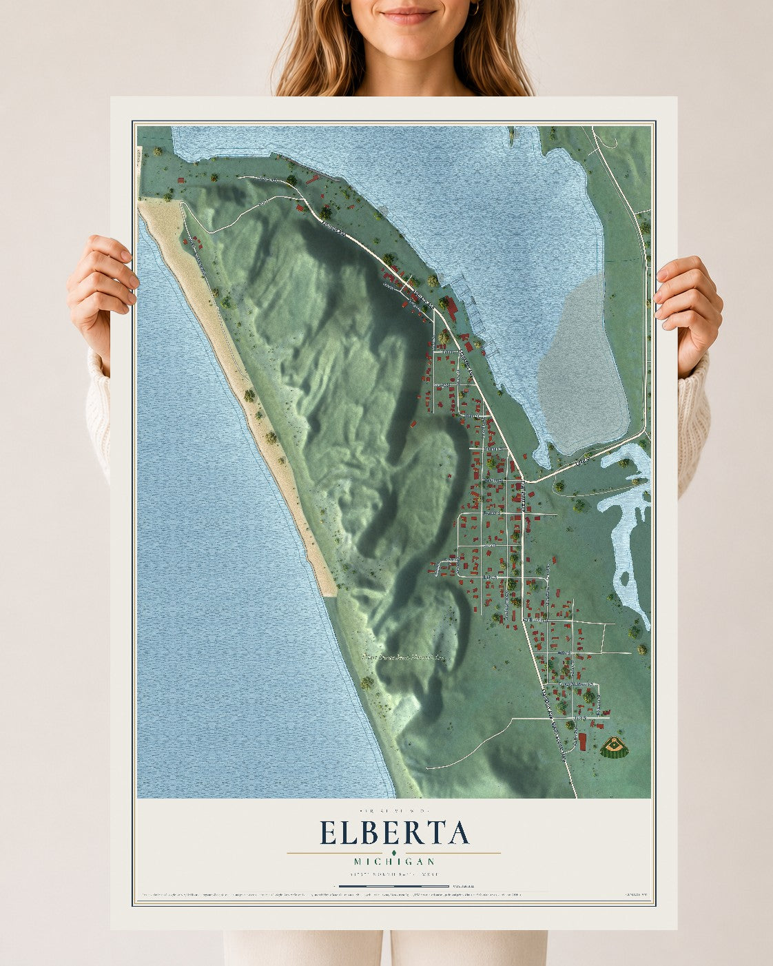 Map of Elberta, Michigan, 24 x 36 inch unframed archival matte print