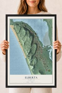 Map of Elberta, Michigan, 18 x 24 inch print in a black wood frame