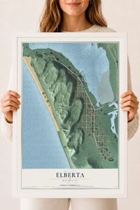 Map of Elberta, Michigan, 18 x 24 inch print in a white wood frame