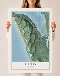 Map of Elberta, Michigan, 24 x 36 inch print in a white wood frame
