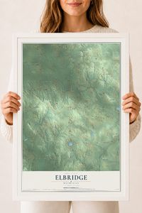Map of Elbridge, Michigan, 18 x 24 inch print in a white wood frame