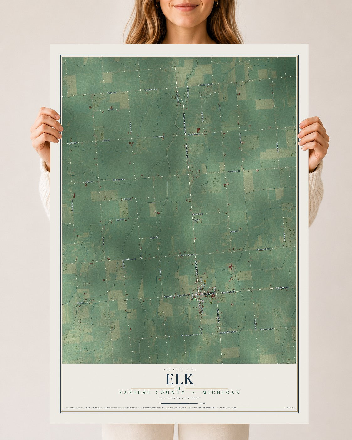 Map of Elk, Sanilac County, Michigan, 24 x 36 inch unframed archival matte print