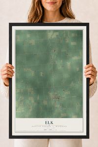 Map of Elk, Sanilac County, Michigan, 18 x 24 inch print in a black wood frame
