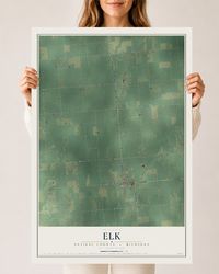 Map of Elk, Sanilac County, Michigan, 24 x 36 inch unframed archival matte print