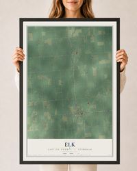 Map of Elk, Sanilac County, Michigan, 24 x 36 inch print in a black wood frame