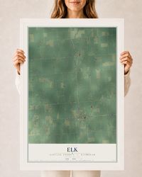 Map of Elk, Sanilac County, Michigan, 24 x 36 inch print in a white wood frame