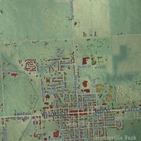 Close-up of the map of Elkland, Michigan print showing street and building detail