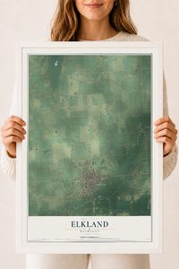 Map of Elkland, Michigan, 18 x 24 inch print in a white wood frame