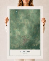 Map of Elkland, Michigan, 24 x 36 inch print in a white wood frame