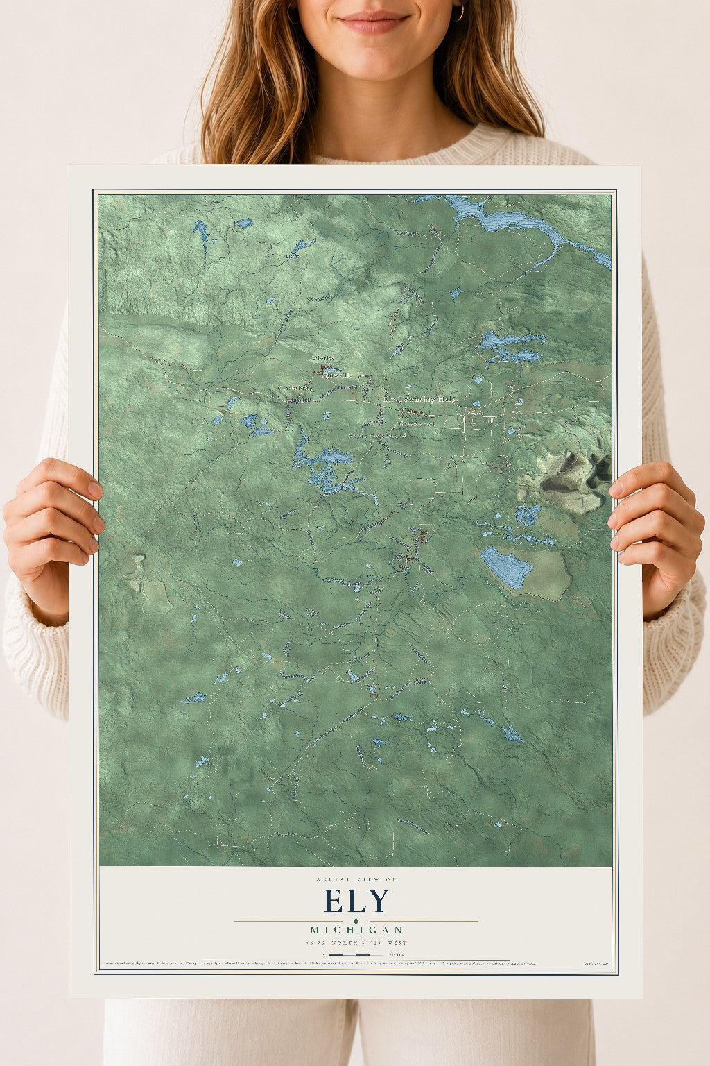Map of Ely, Michigan, 18 x 24 inch unframed archival matte print