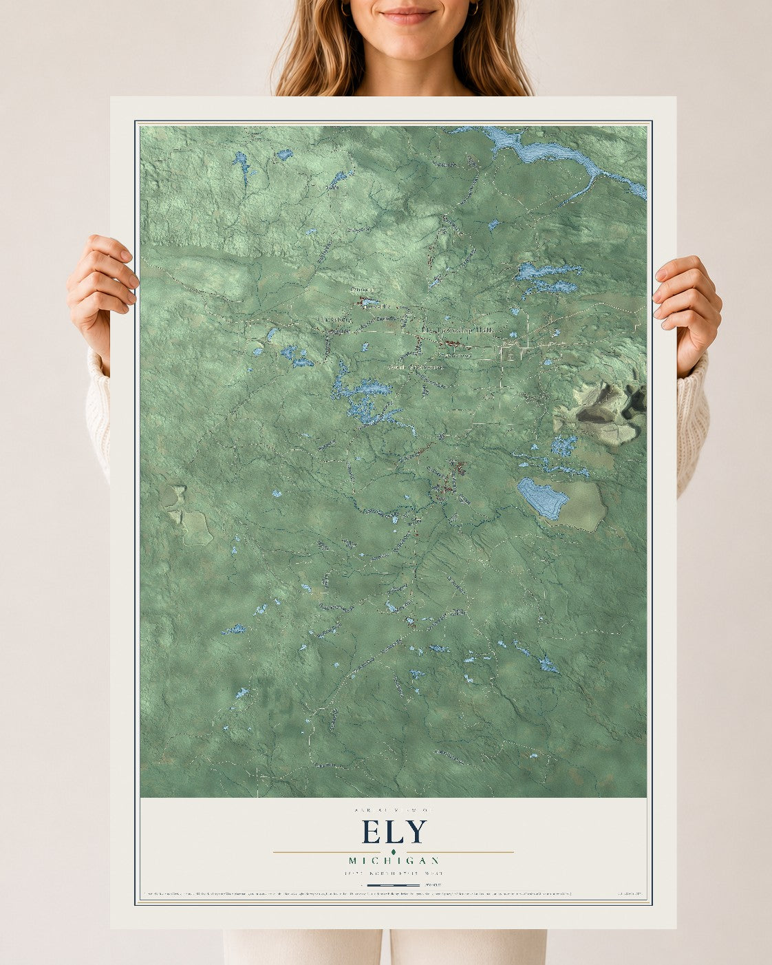 Map of Ely, Michigan, 24 x 36 inch unframed archival matte print