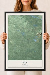 Map of Ely, Michigan, 18 x 24 inch print in a black wood frame