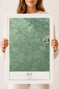 Map of Ely, Michigan, 18 x 24 inch print in a white wood frame