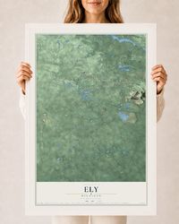Map of Ely, Michigan, 24 x 36 inch print in a white wood frame