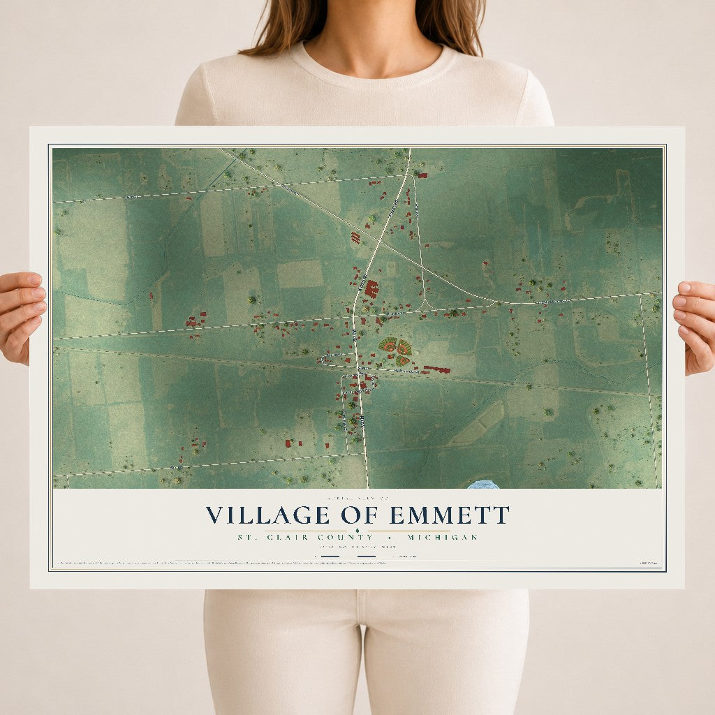 Map of Emmett, Michigan, 18 x 24 inch unframed archival matte print