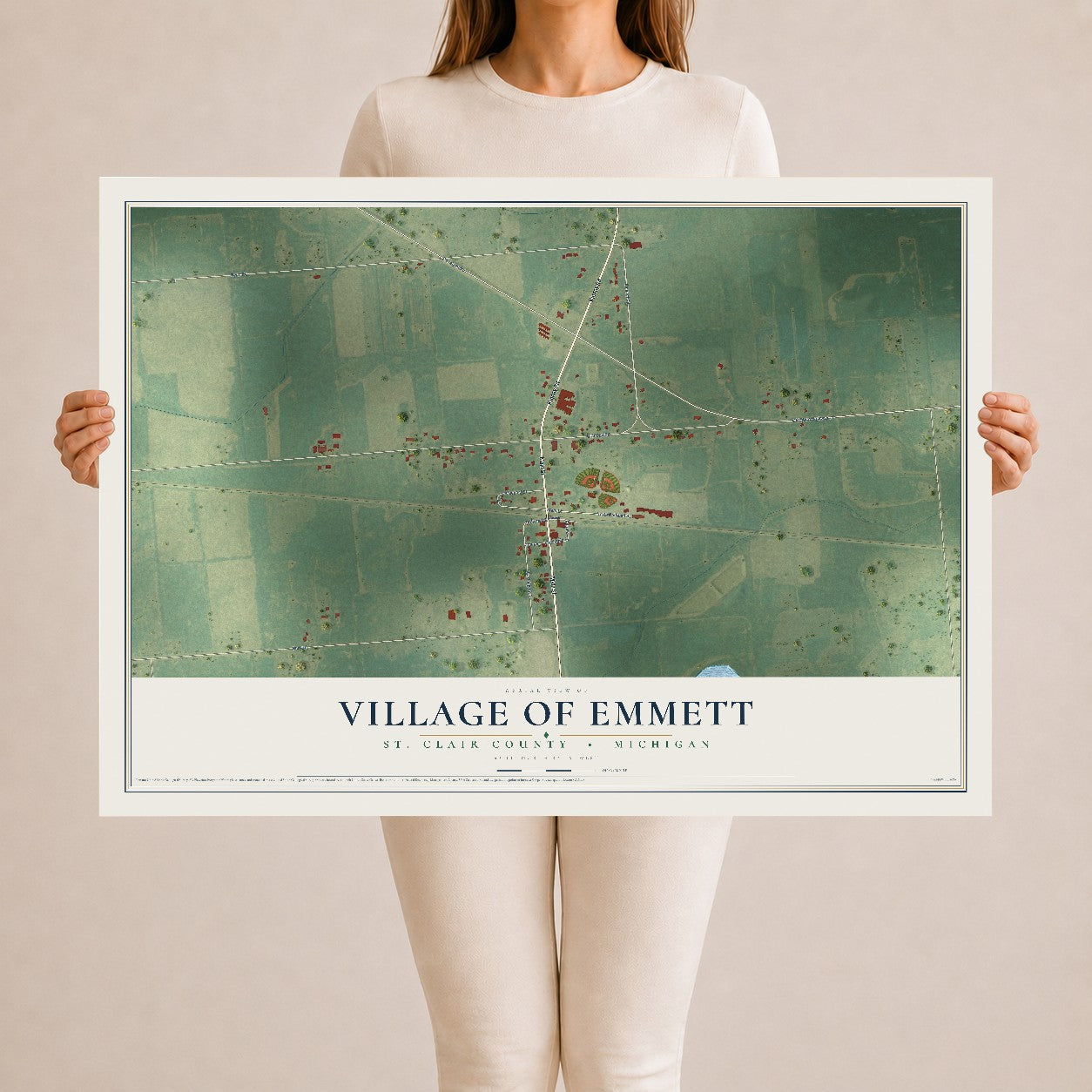 Map of Emmett, Michigan, 24 x 36 inch unframed archival matte print